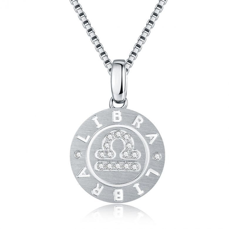 Pendentif Libra Or blanc. Signe de la balance. Zodiaque - 1
