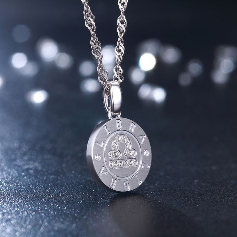 Pendentif Libra Or blanc. Signe de la balance. Zodiaque - 3