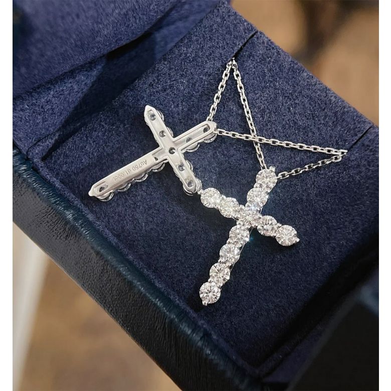 Pendentif religieux forme croix Or blanc - 2