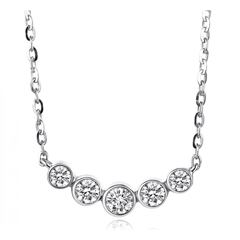 Collier pendentif Or blanc. 5 diamants sertis clos 0.26ct | Gemperles - 1