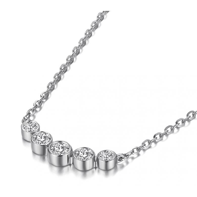 Collier pendentif Or blanc. 5 diamants sertis clos 0.26ct | Gemperles - 4