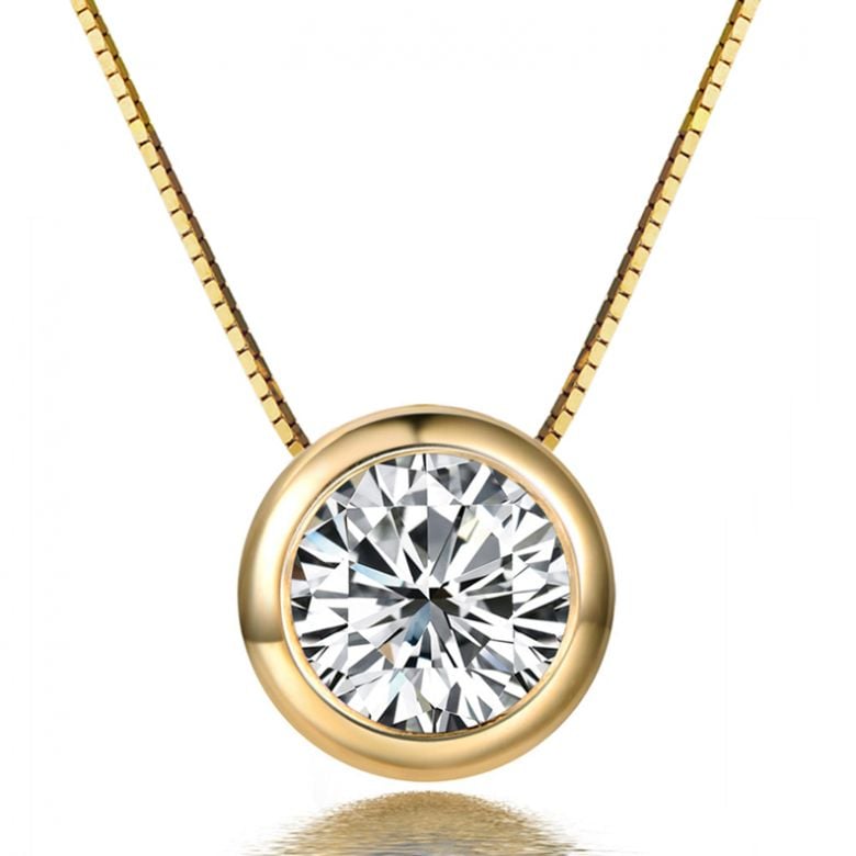 Pendentif solitaire en diamant 0.25ct - Collier or jaune 750/1000 - 1