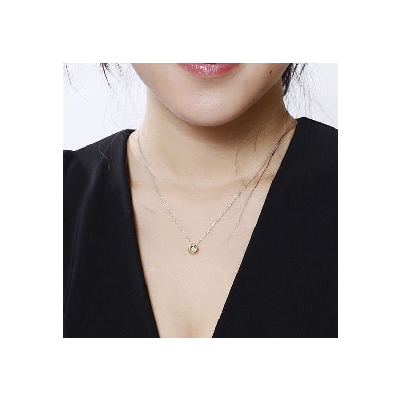 Collier solitaire pendentif or jaune - Diamant serti clos 0.10ct - 3