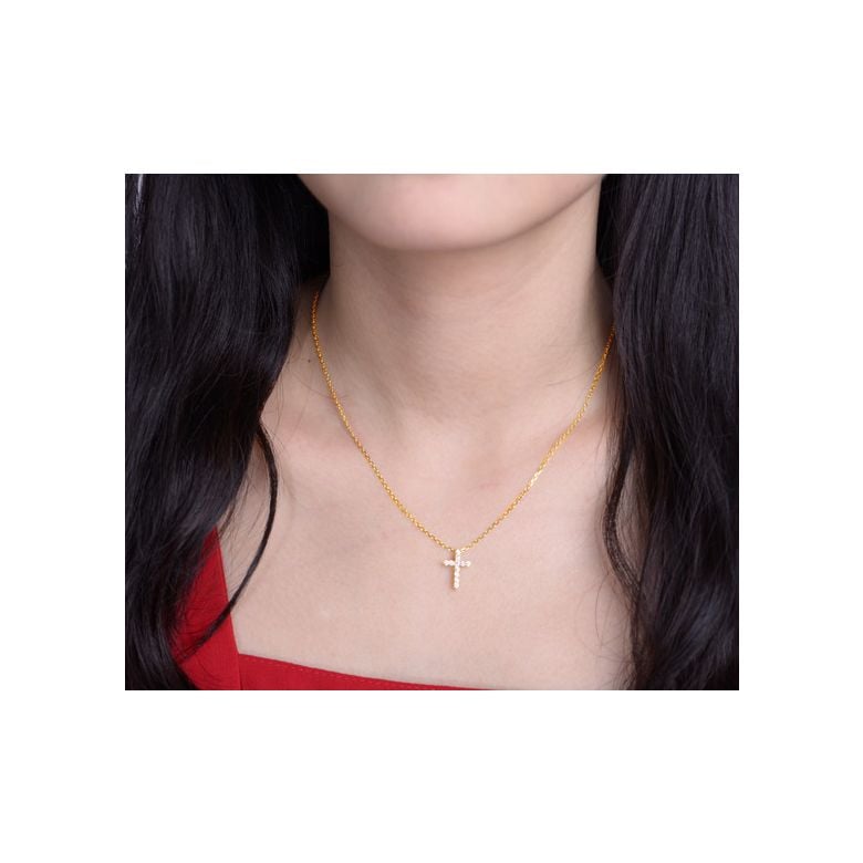 Pendentif religieux forme croix Or jaune, Diamants - 3