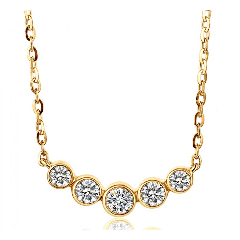 Collier pendentif Or jaune. 5 diamants sertis clos 0.26ct | Gemperles - 1