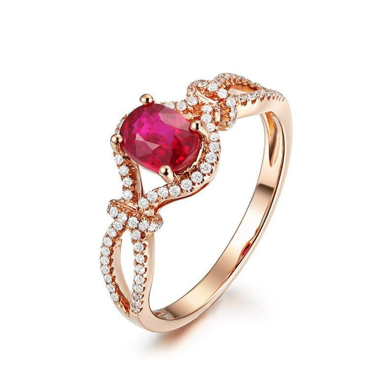 Bague rubis 1 carat or rose. Diamants sertis - 1