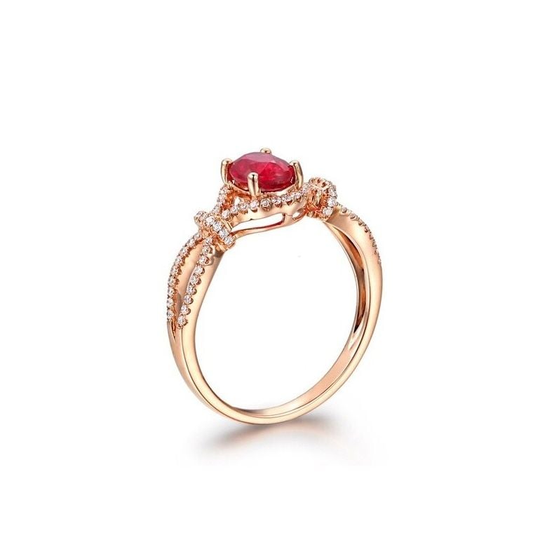 Bague rubis 1 carat or rose. Diamants sertis - 3
