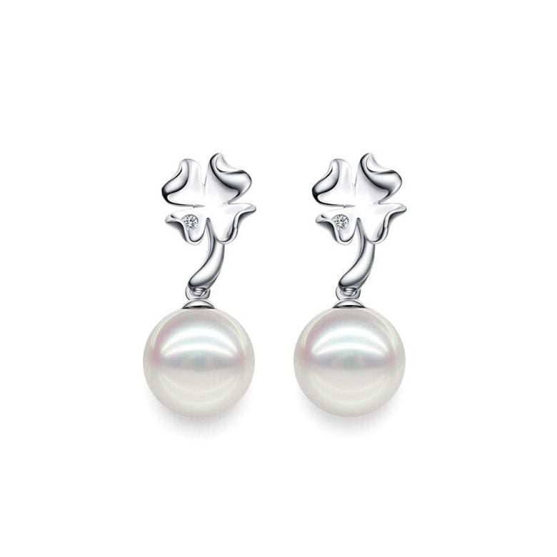Boucles oreilles pendants - Perles Akoya - AAA - Or blanc et Diamants - 2