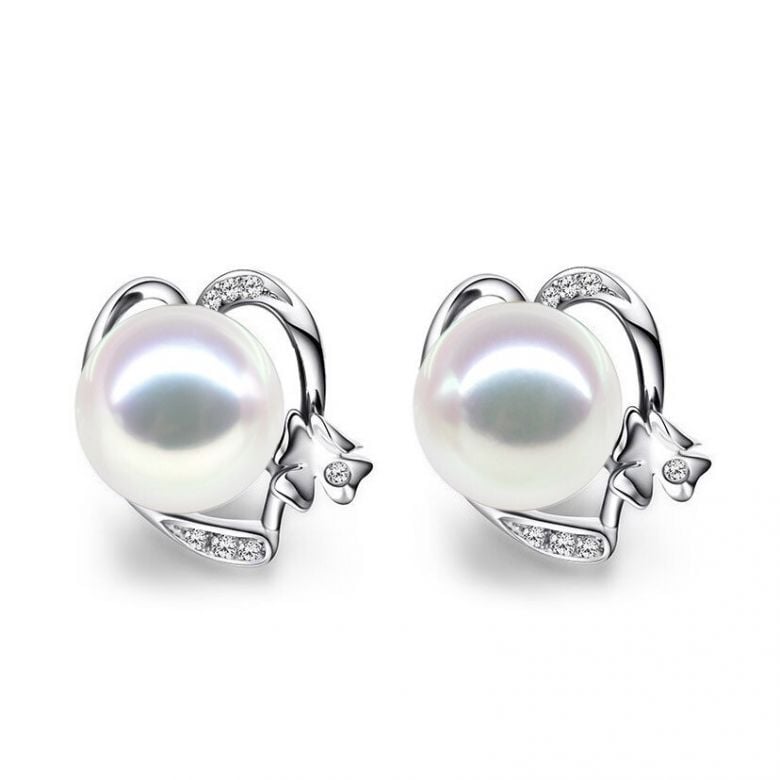 Boucles d'oreilles clous - Perles Akoya - Or blanc et Diamants - 1