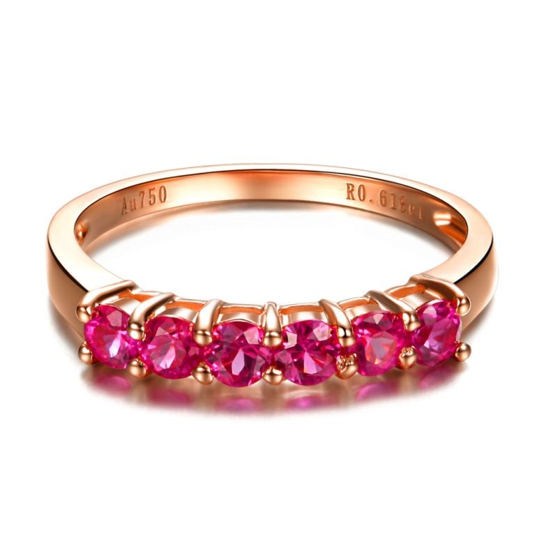 Bague rubis or rose - Anneau pavé de 6 rubis - 3