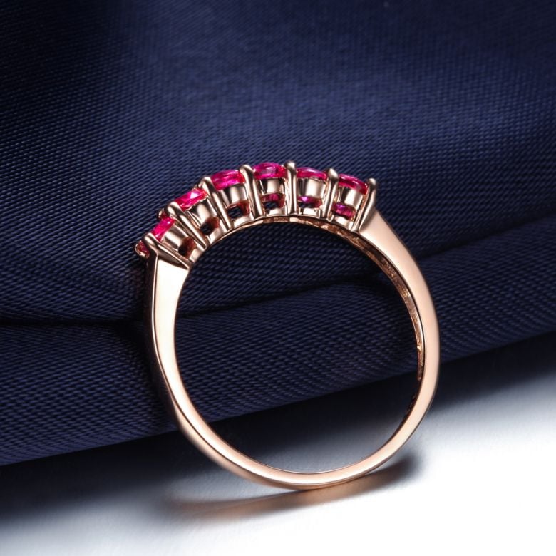 Bague rubis or rose - Anneau pavé de 6 rubis - 6