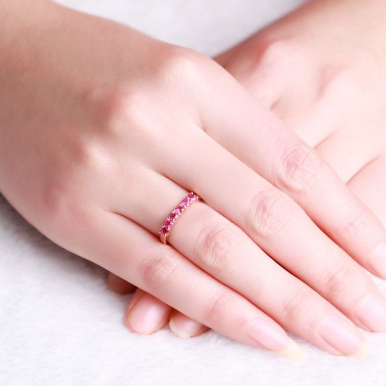 Bague rubis or rose - Anneau pavé de 6 rubis - 2
