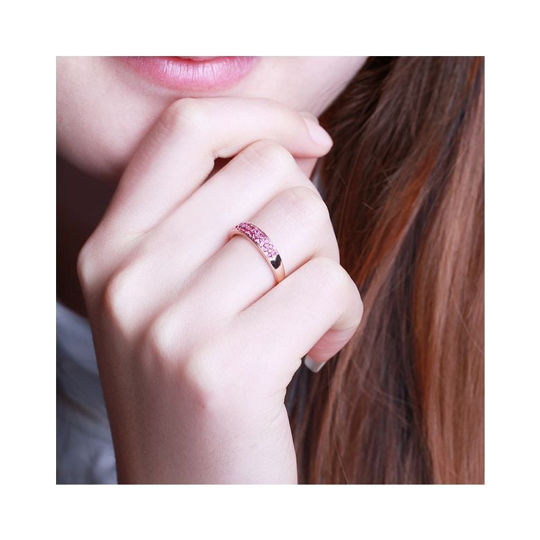 Bague or rose demi tour rubis - 2 rangées de pierres pavées - 2