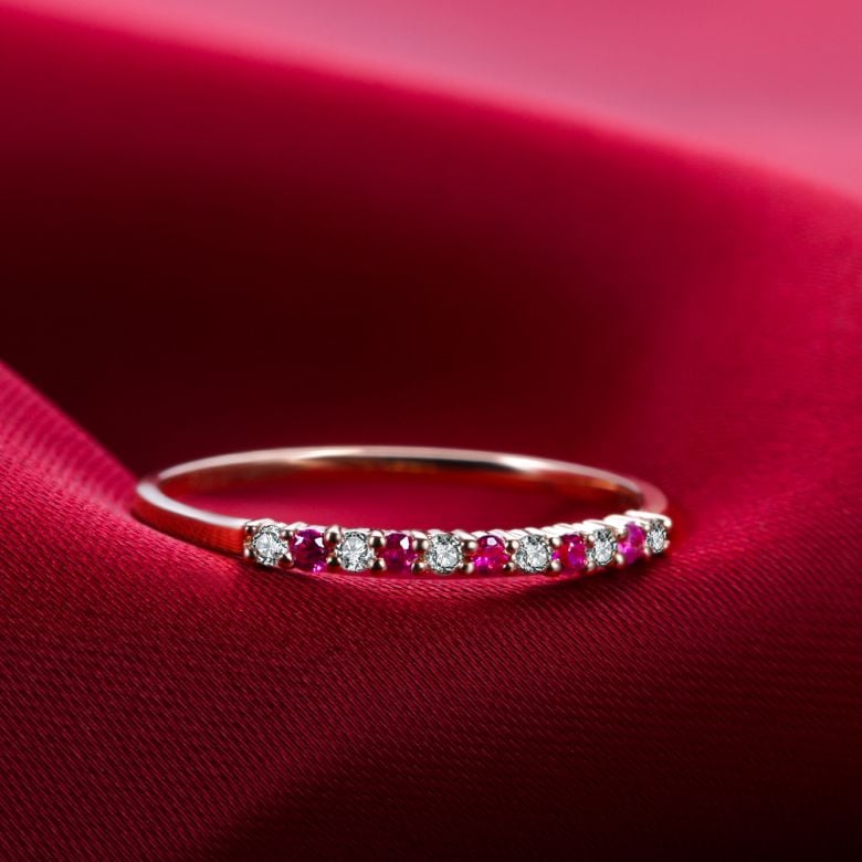 Bague anneau rubis, diamants - Or rose 18 carats - 5