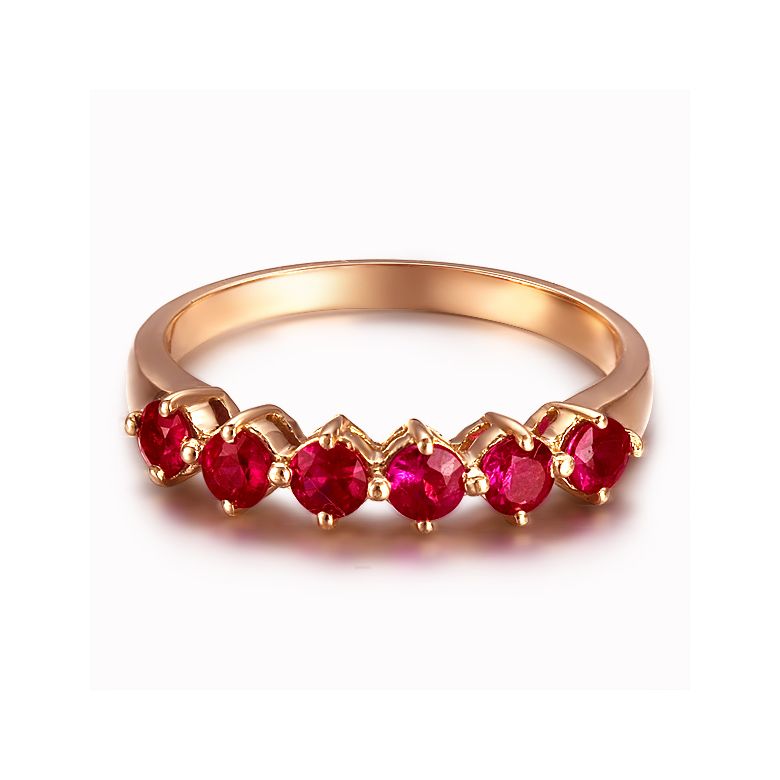 Bague rubis de Birmanie or rose - 6 rubis alignés en style - 4
