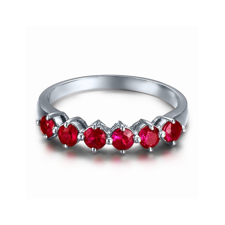 Bague rubis de Birmanie or blanc - 6 rubis alignés en style - 3