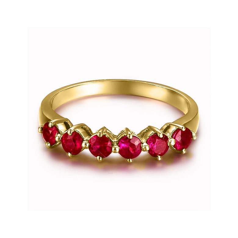 Bague rubis de Birmanie or jaune - 6 rubis alignés en style - 3