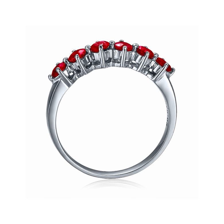 Bague rubis de Birmanie or blanc - 6 rubis alignés en style - 4