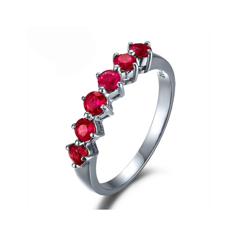 Bague rubis de Birmanie or blanc - 6 rubis alignés en style - 1