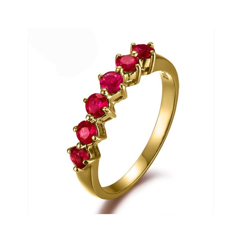 Bague rubis de Birmanie or jaune - 6 rubis alignés en style - 1