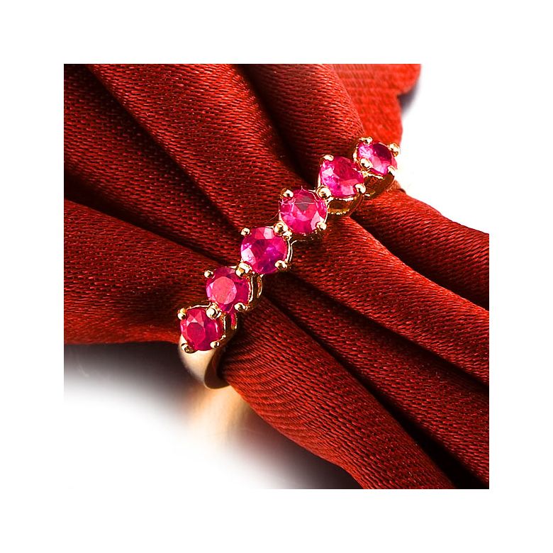Bague rubis de Birmanie or rose - 6 rubis alignés en style - 3