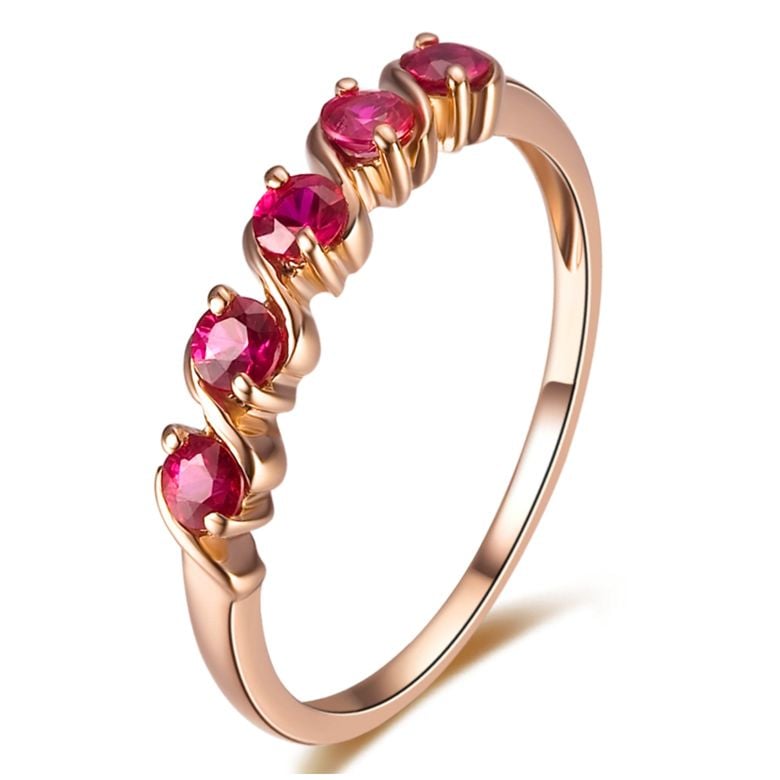 Bague Or Rose 5 rubis 0.50ct. Bandelettes Incurvées Vagues - 1