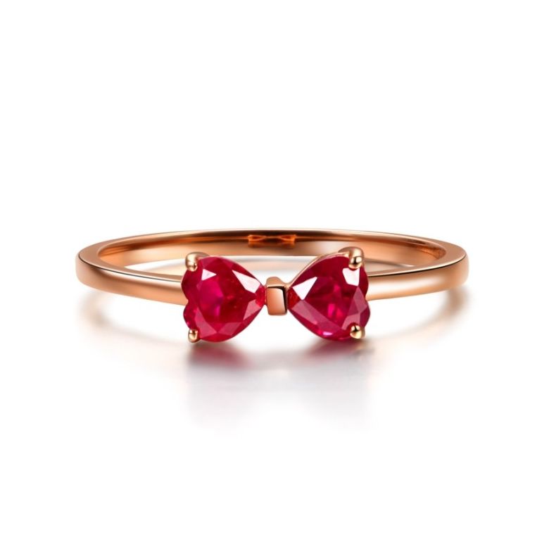 Bague or rose rubis taille coeur - Noeud papillon - 3