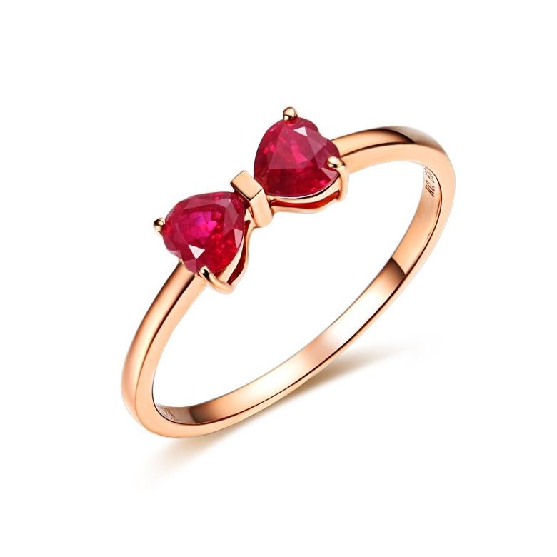 Bague or rose rubis taille coeur - Noeud papillon - 1