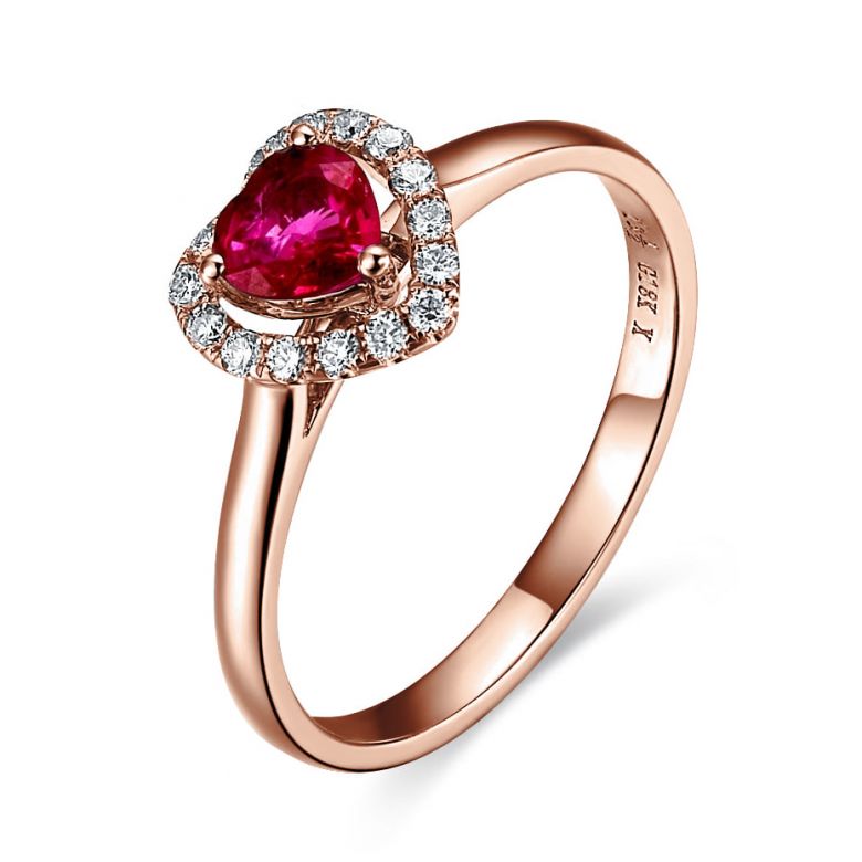 Bague glamour rubis et diamants en or rose - Mon coeur - 1