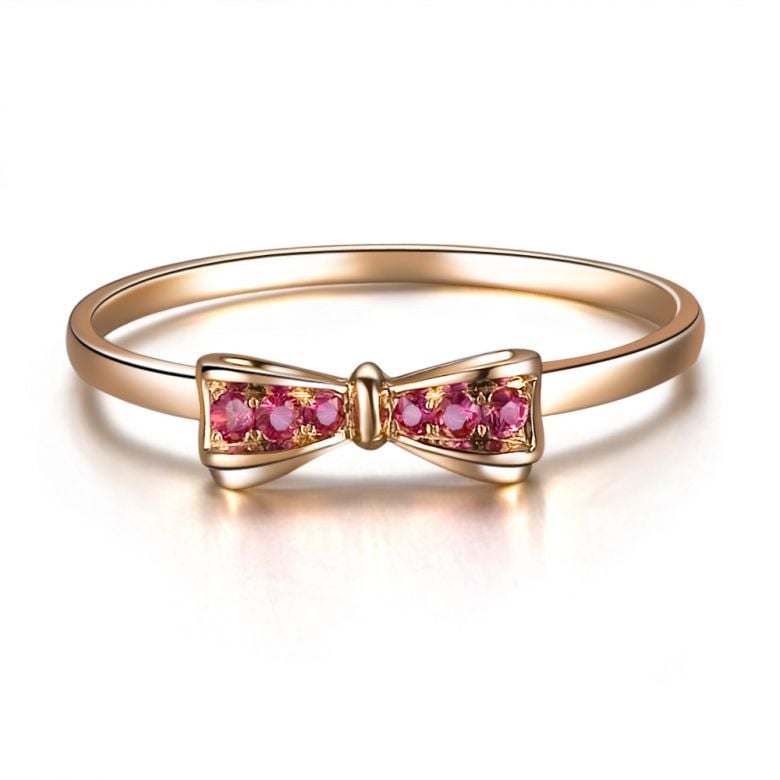 Bague noeud papillon - Or rose, rubis - 3