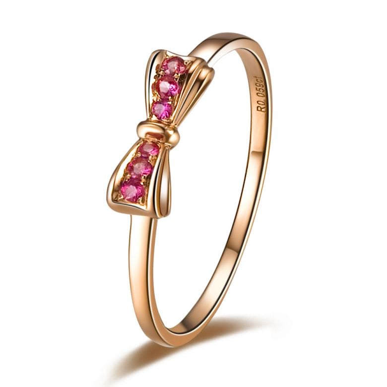Bague noeud papillon - Or rose, rubis - 1