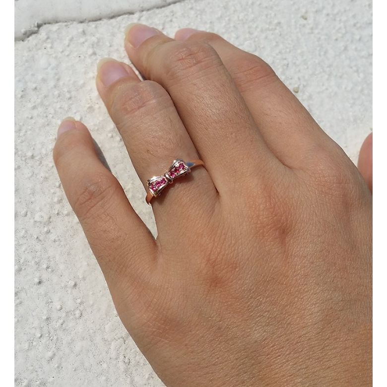 Bague noeud papillon - Or rose, rubis - 2