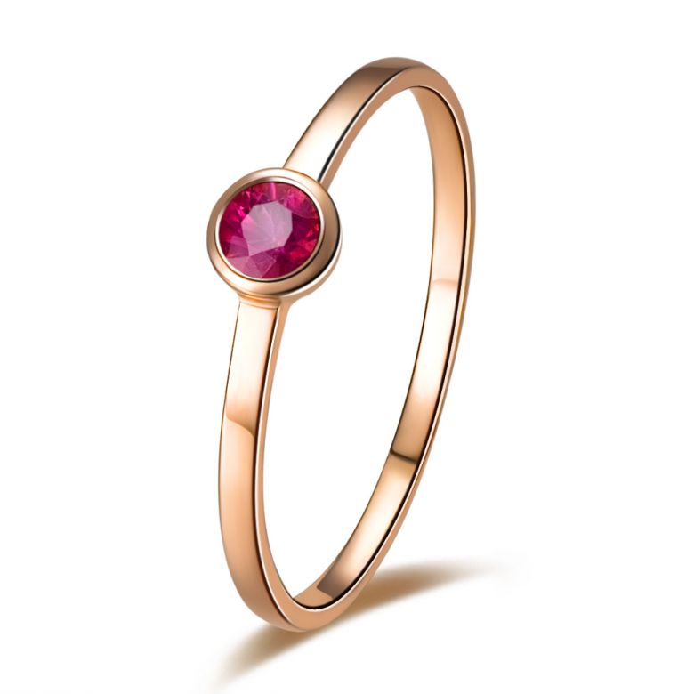 Bague anneau solitaire en rubis - Or rose 18cts - Sertissage clos - 1