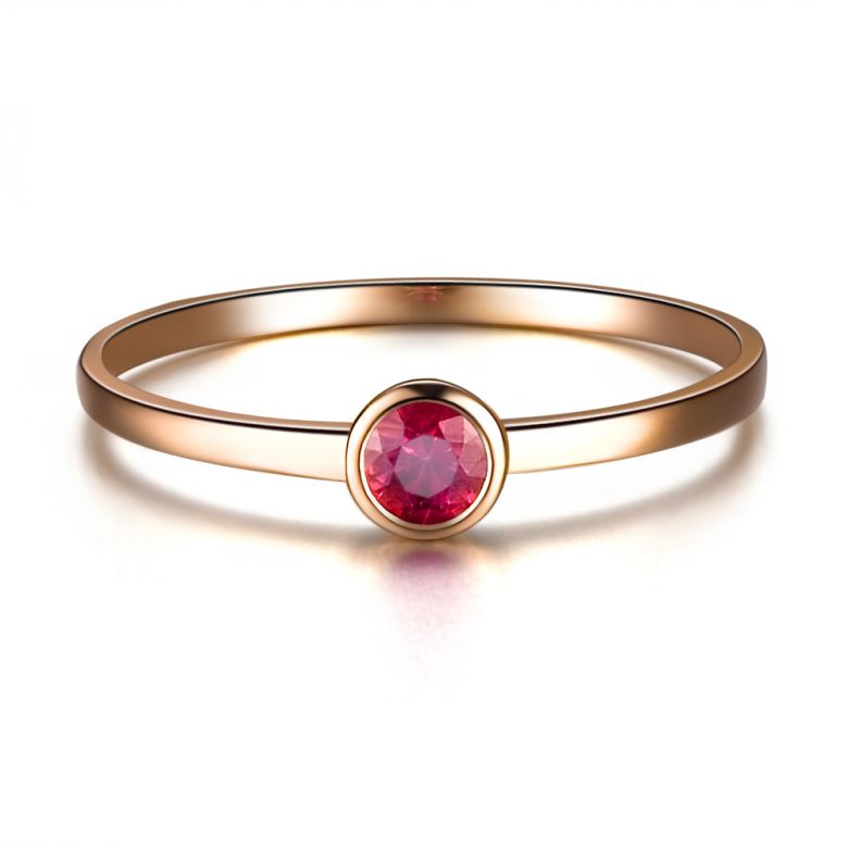 Bague anneau solitaire en rubis - Or rose 18cts - Sertissage clos - 3