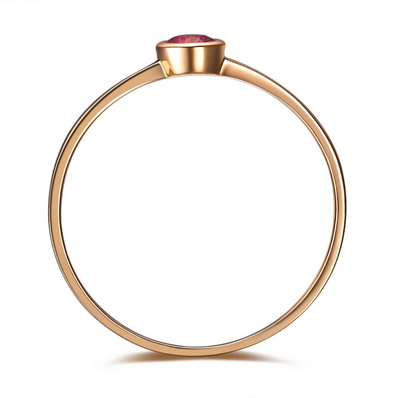 Bague anneau solitaire en rubis - Or rose 18cts - Sertissage clos - 4