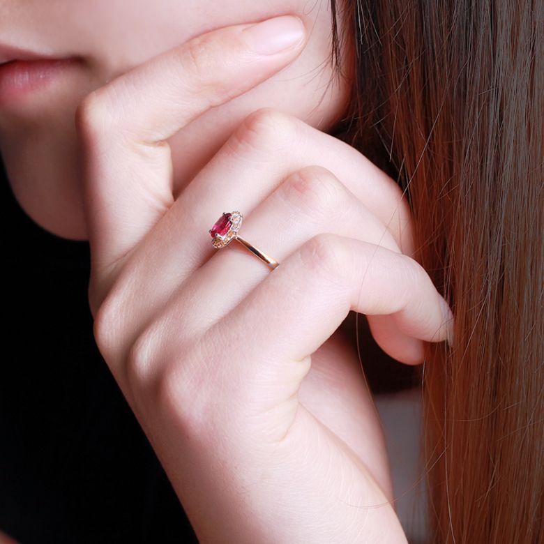 Bague rubis diamants et or rose - Classique - Contraste éblouissant - 4