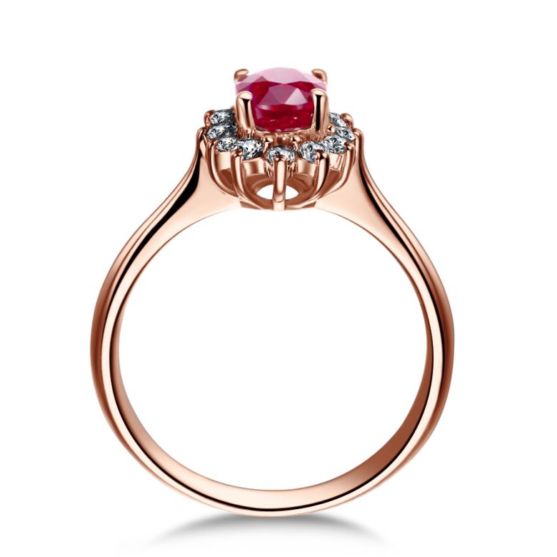Bague rubis, diamants monture or rose - Création florale classique - 5