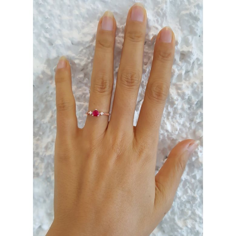 Coeur d'amour - Bague coeur d'amour - Rubis, diamants, or rose - 3