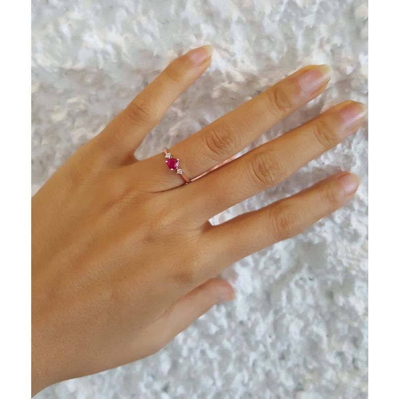 Coeur d'amour - Bague coeur d'amour - Rubis, diamants, or rose - 6