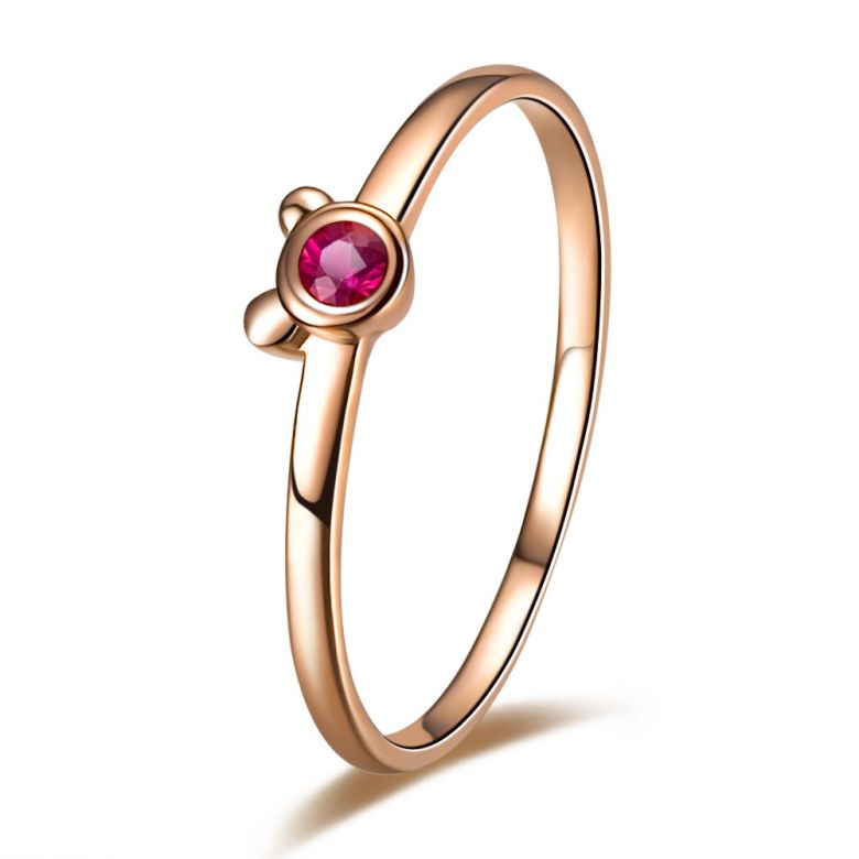 Bague solitaire rubis - Or rose 18 carats - Mon petit ourson - 1