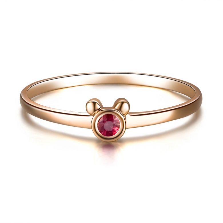 Bague solitaire rubis - Or rose 18 carats - Mon petit ourson - 2