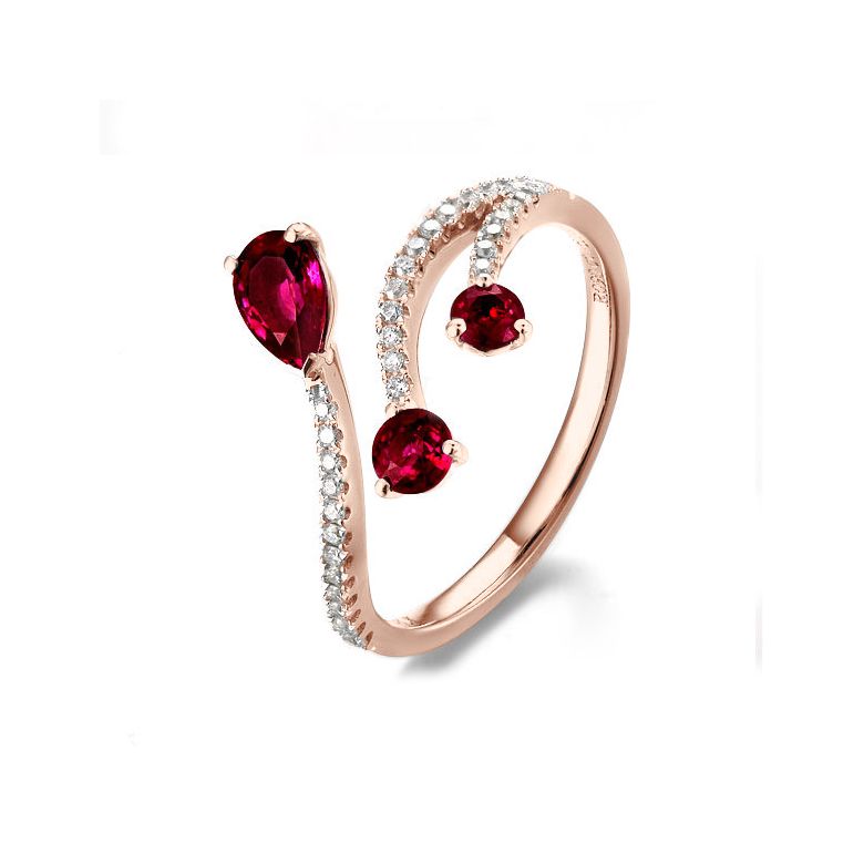 Bague larmes de rubis - Diamants, or rose - 1