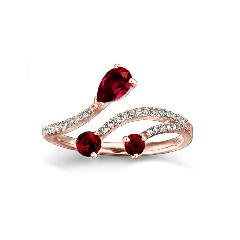 Bague larmes de rubis - Diamants, or rose - 2