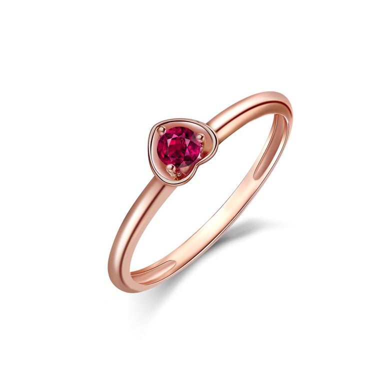 Bague rubis et or rose - Monture coeur - 1