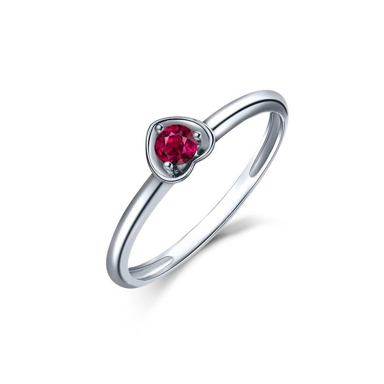 Bague rubis et or blanc - Monture coeur - 1