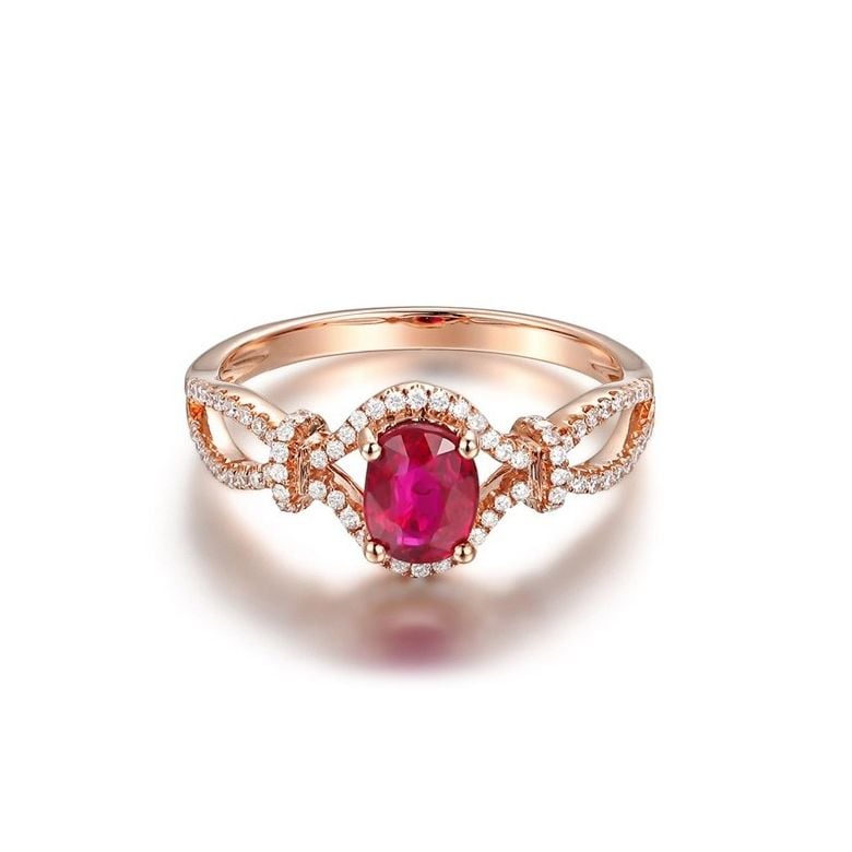 Bague rubis 1 carat or rose. Diamants sertis - 2