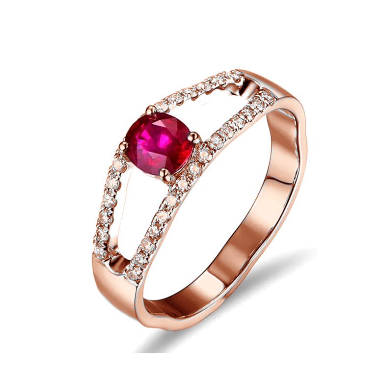 Bague rubis or rose et diamants sertis - 1