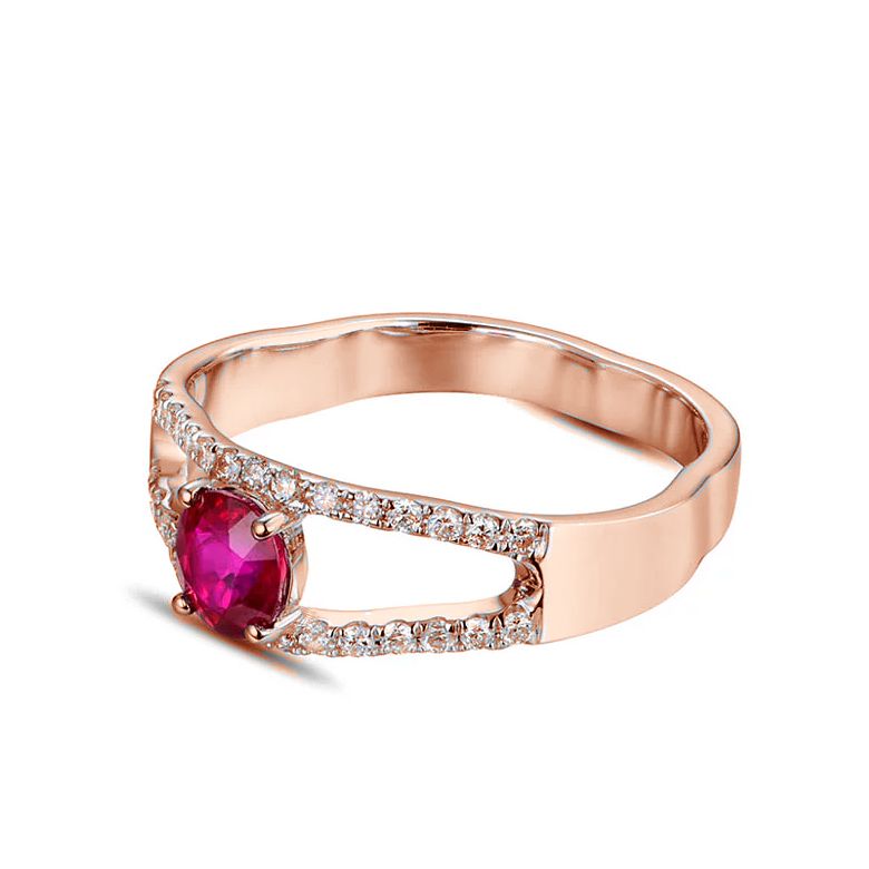Bague rubis or rose et diamants sertis - 4