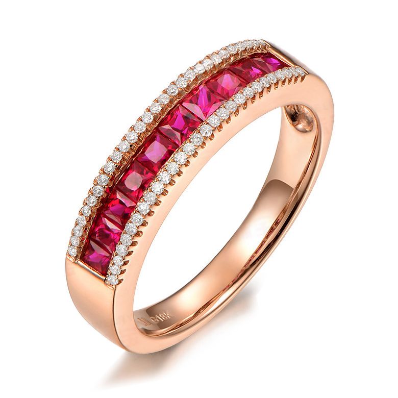 Bague rubis diamant or rose - Lumière Érubescente - 1