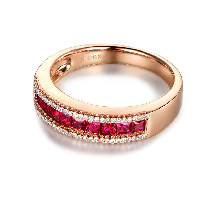 Bague rubis diamant or rose - Lumière Érubescente - 6
